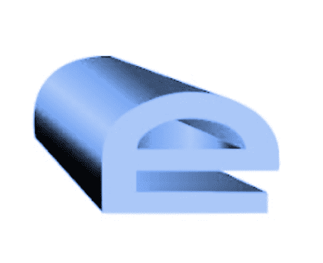 Rendered image of a lowercase e-shaped silicone rubber extruded part